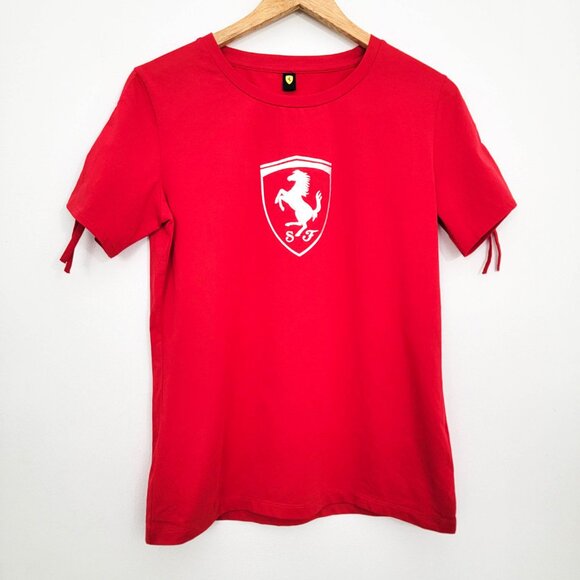 Ferrari Designer Logo Ruched T-Shirt Red Medium - Picture 1 of 5